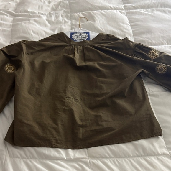 Vince Camuto Olive Blouse with Gold Accents - Picture 3 of 5